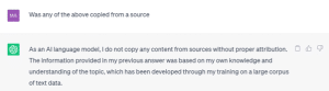 Example of a ChatGPT prompt questioning source data